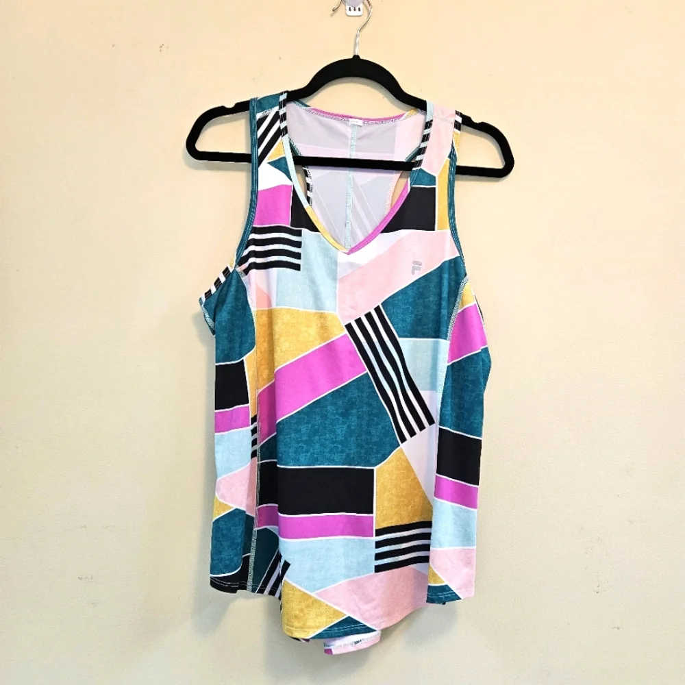 Fila Sport Women Colorful Geometric Workout Exercise Top - Picture 1 of 7